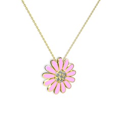 Swarovski 14 ayar altın kolye (Pembe mineli, 40 cm altın rolo zincir)