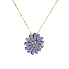 Papatya Kolye - Swarovski 925 ayar siyah rodyum kaplama gümüş kolye (Menekşe mineli, 40 cm altın rolo zincir) #qvbk71