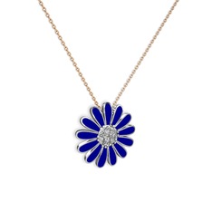 Pırlanta 18 ayar beyaz altın kolye (0.252 karat, lacivert mineli, 40 cm rose altın rolo zincir)