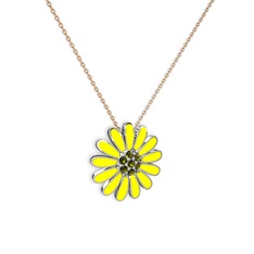 Papatya Kolye - Peridot 8 ayar beyaz altın kolye (Sarı mineli, 40 cm rose altın rolo zincir) #ramqn6