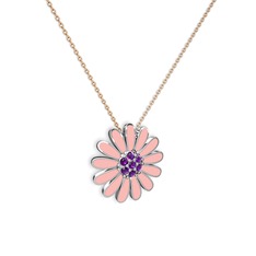 Papatya Kolye - Ametist 18 ayar beyaz altın kolye (Pastel pembe mineli, 40 cm rose altın rolo zincir) #ro0m3l