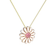 Pembe kuvars 14 ayar rose altın kolye (Beyaz mineli, 40 cm altın rolo zincir)