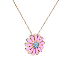 Akuamarin 925 ayar rose altın kaplama gümüş kolye (Pembe mineli, 40 cm rose altın rolo zincir)
