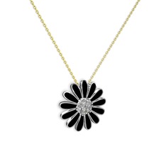 Papatya Kolye - Swarovski 925 ayar gümüş kolye (Siyah mineli, 40 cm gümüş rolo zincir) #s2mx1g