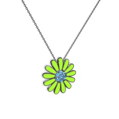 Papatya Kolye - Akuamarin 925 ayar siyah rodyum kaplama gümüş kolye (Neon yeşil mineli, 40 cm gümüş rolo zincir) #s2u4hi