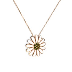 Papatya Kolye - Peridot 925 ayar rose altın kaplama gümüş kolye (Beyaz mineli, 40 cm rose altın rolo zincir) #s63mn1