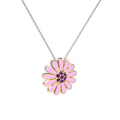 Papatya Kolye - Ametist 8 ayar altın kolye (Pembe mineli, 40 cm gümüş rolo zincir) #s6rkum