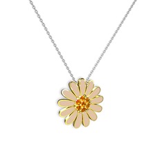 Papatya Kolye - Sitrin 925 ayar altın kaplama gümüş kolye (Ekru mineli, 40 cm beyaz altın rolo zincir) #s6y4bg