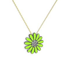 Papatya Kolye - Swarovski 925 ayar siyah rodyum kaplama gümüş kolye (Neon yeşil mineli, 40 cm altın rolo zincir) #savekp