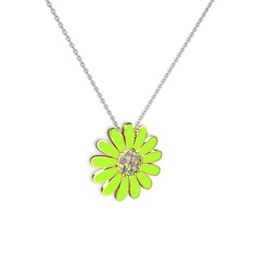 Beyaz zirkon 14 ayar altın kolye (Neon yeşil mineli, 40 cm beyaz altın rolo zincir)