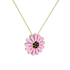 Papatya Kolye - Siyah zirkon 925 ayar rose altın kaplama gümüş kolye (Pembe mineli, 40 cm altın rolo zincir) #sk1z81