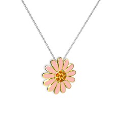 Papatya Kolye - Sitrin 925 ayar altın kaplama gümüş kolye (Pastel pembe mineli, 40 cm beyaz altın rolo zincir) #skiwrq