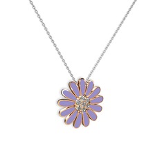 Pırlanta 8 ayar rose altın kolye (0.252 karat, menekşe mineli, 40 cm gümüş rolo zincir)