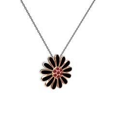 Kök yakut 14 ayar rose altın kolye (Siyah mineli, 40 cm gümüş rolo zincir)