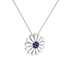 Lab safir 925 ayar gümüş kolye (Beyaz mineli, 40 cm beyaz altın rolo zincir)