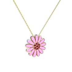 Papatya Kolye - Kök yakut 925 ayar rose altın kaplama gümüş kolye (Pembe mineli, 40 cm altın rolo zincir) #sxw5z5