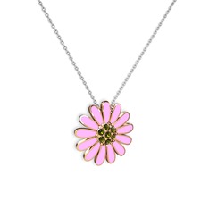 Papatya Kolye - Peridot 8 ayar rose altın kolye (Pembe mineli, 40 cm beyaz altın rolo zincir) #t0aofm