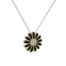 Papatya Kolye - Swarovski 18 ayar altın kolye (Siyah mineli, 40 cm rose altın rolo zincir) #t0gqui