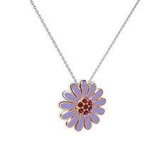 Papatya Kolye - Rodolit garnet 18 ayar rose altın kolye (Menekşe mineli, 40 cm beyaz altın rolo zincir) #t3ed2d