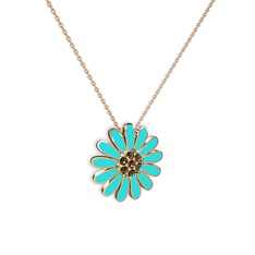 Papatya Kolye - Dumanlı kuvars 925 ayar rose altın kaplama gümüş kolye (Turkuaz mineli, 40 cm rose altın rolo zincir) #t44dsa