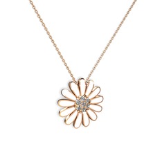 Pırlanta 925 ayar rose altın kaplama gümüş kolye (0.252 karat, beyaz mineli, 40 cm rose altın rolo zincir)