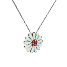 Papatya Kolye - Rodolit garnet 925 ayar rose altın kaplama gümüş kolye (Pastel mavi mineli, 40 cm gümüş rolo zincir) #tlijlb
