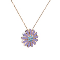 Papatya Kolye - Akuamarin 14 ayar rose altın kolye (Menekşe mineli, 40 cm rose altın rolo zincir) #tlq6v9