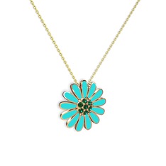 Papatya Kolye - Yeşil kuvars 925 ayar rose altın kaplama gümüş kolye (Turkuaz mineli, 40 cm altın rolo zincir) #tpa9hw