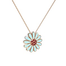 Papatya Kolye - Kök yakut 18 ayar rose altın kolye (Pastel mavi mineli, 40 cm gümüş rolo zincir) #u14zuo