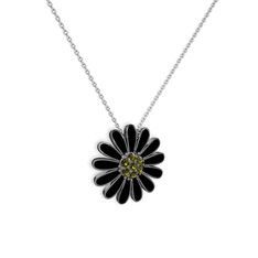 Peridot 925 ayar siyah rodyum kaplama gümüş kolye (Siyah mineli, 40 cm beyaz altın rolo zincir)