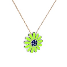 Papatya Kolye - Lab safir 14 ayar beyaz altın kolye (Neon yeşil mineli, 40 cm rose altın rolo zincir) #uo148g