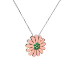 Papatya Kolye - Kök zümrüt 14 ayar rose altın kolye (Pastel pembe mineli, 40 cm beyaz altın rolo zincir) #uolozg