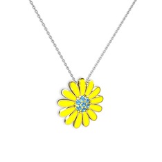 Papatya Kolye - Akuamarin 925 ayar altın kaplama gümüş kolye (Sarı mineli, 40 cm beyaz altın rolo zincir) #uqqjek