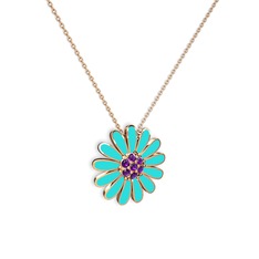 Papatya Kolye - Ametist 925 ayar rose altın kaplama gümüş kolye (Turkuaz mineli, 40 cm rose altın rolo zincir) #utywo3