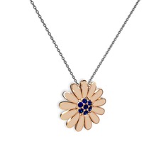 Lab safir 14 ayar rose altın kolye (Ekru mineli, 40 cm gümüş rolo zincir)