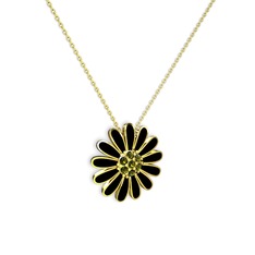 Papatya Kolye - Peridot 925 ayar altın kaplama gümüş kolye (Siyah mineli, 40 cm gümüş rolo zincir) #uy9jz1