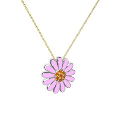 Papatya Kolye - Sitrin 18 ayar beyaz altın kolye (Pembe mineli, 40 cm gümüş rolo zincir) #vcqrkq