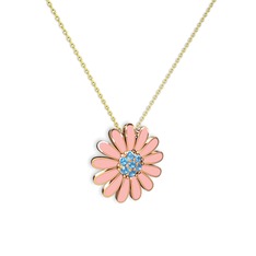 Akuamarin 925 ayar rose altın kaplama gümüş kolye (Pastel pembe mineli, 40 cm altın rolo zincir)