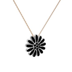 Papatya Kolye - Siyah zirkon 925 ayar gümüş kolye (Siyah mineli, 40 cm rose altın rolo zincir) #vv4563