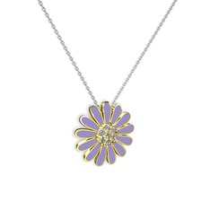 Papatya Kolye - Pırlanta 14 ayar altın kolye (0.252 karat, menekşe mineli, 40 cm beyaz altın rolo zincir) #vwa19i