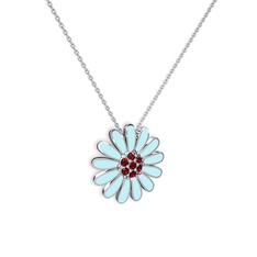 Papatya Kolye - Garnet 18 ayar beyaz altın kolye (Pastel mavi mineli, 40 cm gümüş rolo zincir) #whczk6