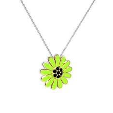 Papatya Kolye - Siyah zirkon 14 ayar altın kolye (Neon yeşil mineli, 40 cm gümüş rolo zincir) #wkystm