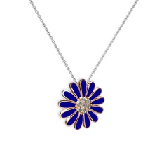 Pırlanta 8 ayar rose altın kolye (0.252 karat, lacivert mineli, 40 cm gümüş rolo zincir)