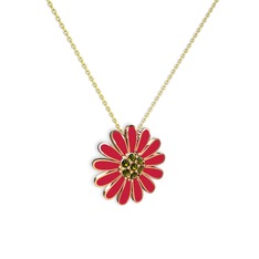 Peridot 925 ayar rose altın kaplama gümüş kolye (Kırmızı mineli, 40 cm altın rolo zincir)