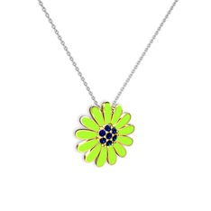 Lab safir 14 ayar altın kolye (Neon yeşil mineli, 40 cm beyaz altın rolo zincir)