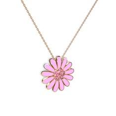 Pembe kuvars 14 ayar rose altın kolye (Pembe mineli, 40 cm rose altın rolo zincir)