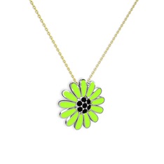 Papatya Kolye - Siyah zirkon 14 ayar beyaz altın kolye (Neon yeşil mineli, 40 cm gümüş rolo zincir) #x0419v