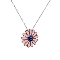 Papatya Kolye - Lab safir 925 ayar siyah rodyum kaplama gümüş kolye (Pastel pembe mineli, 40 cm beyaz altın rolo zincir) #x0am0j