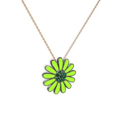 Papatya Kolye - Yeşil kuvars 925 ayar siyah rodyum kaplama gümüş kolye (Neon yeşil mineli, 40 cm rose altın rolo zincir) #x13fuz