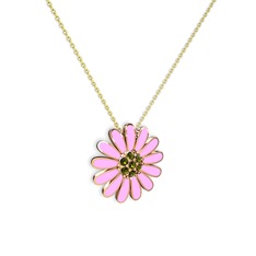 Papatya Kolye - Peridot 925 ayar rose altın kaplama gümüş kolye (Pembe mineli, 40 cm altın rolo zincir) #x2xpqm